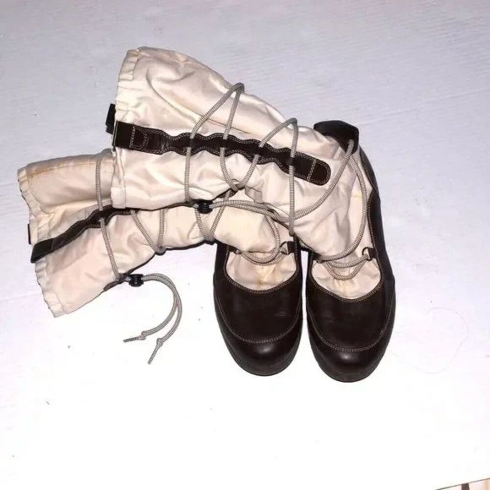 Lands End Cream And Brown Ladies Snow Boots Size 9.5